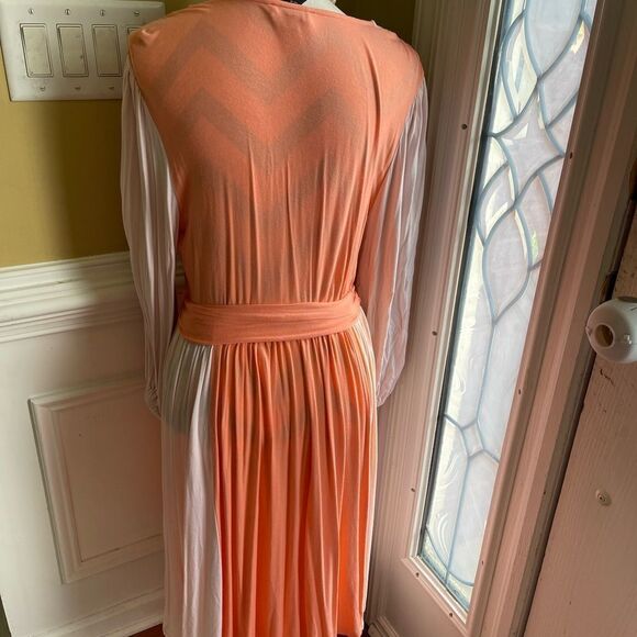 Calvin Klein color block Surplice Faux Wrap Dress in blossom,peach & cream SZ12 - Picture 6 of 16